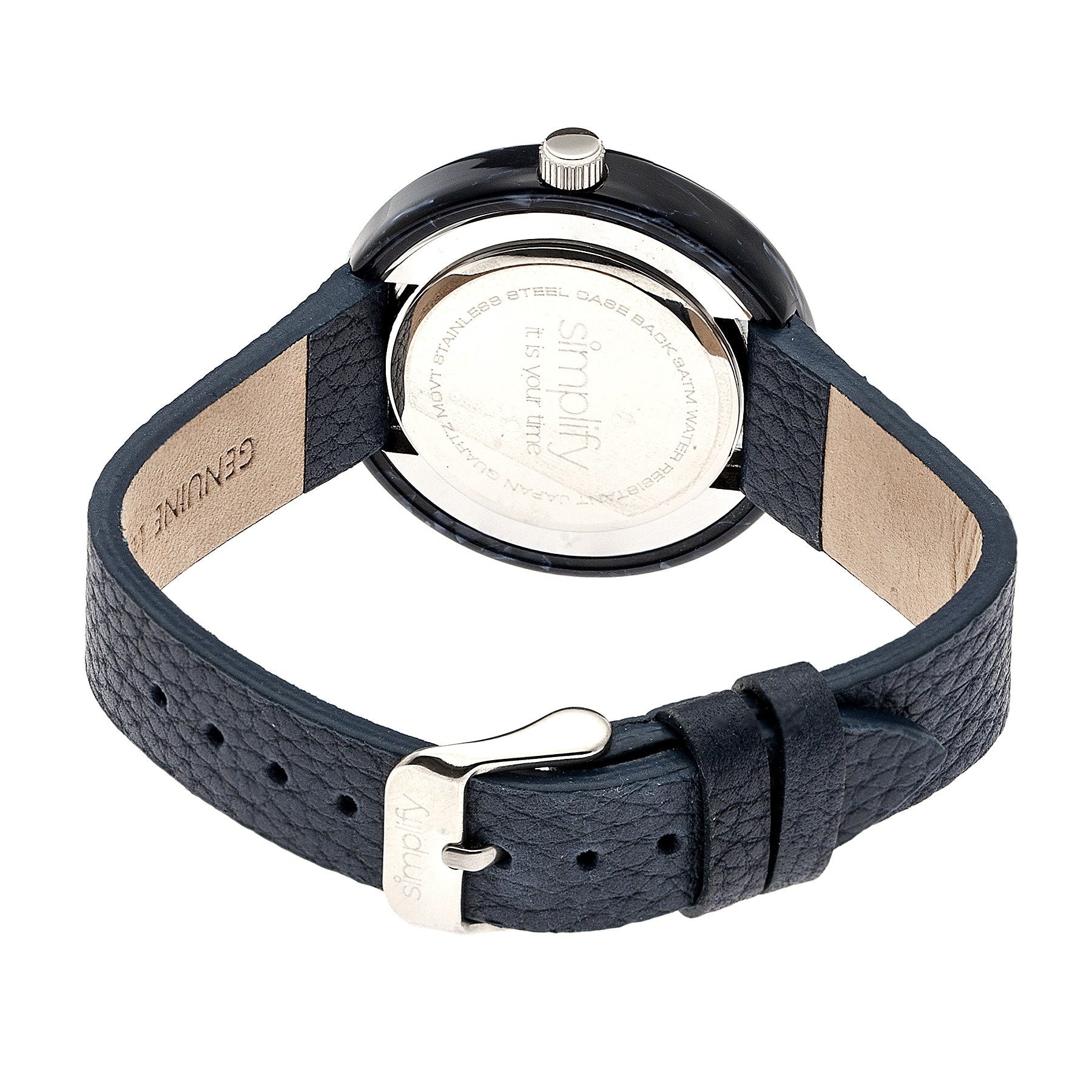 Simplify The 3700 Leather-Band Watch - Navy - SIM3705
