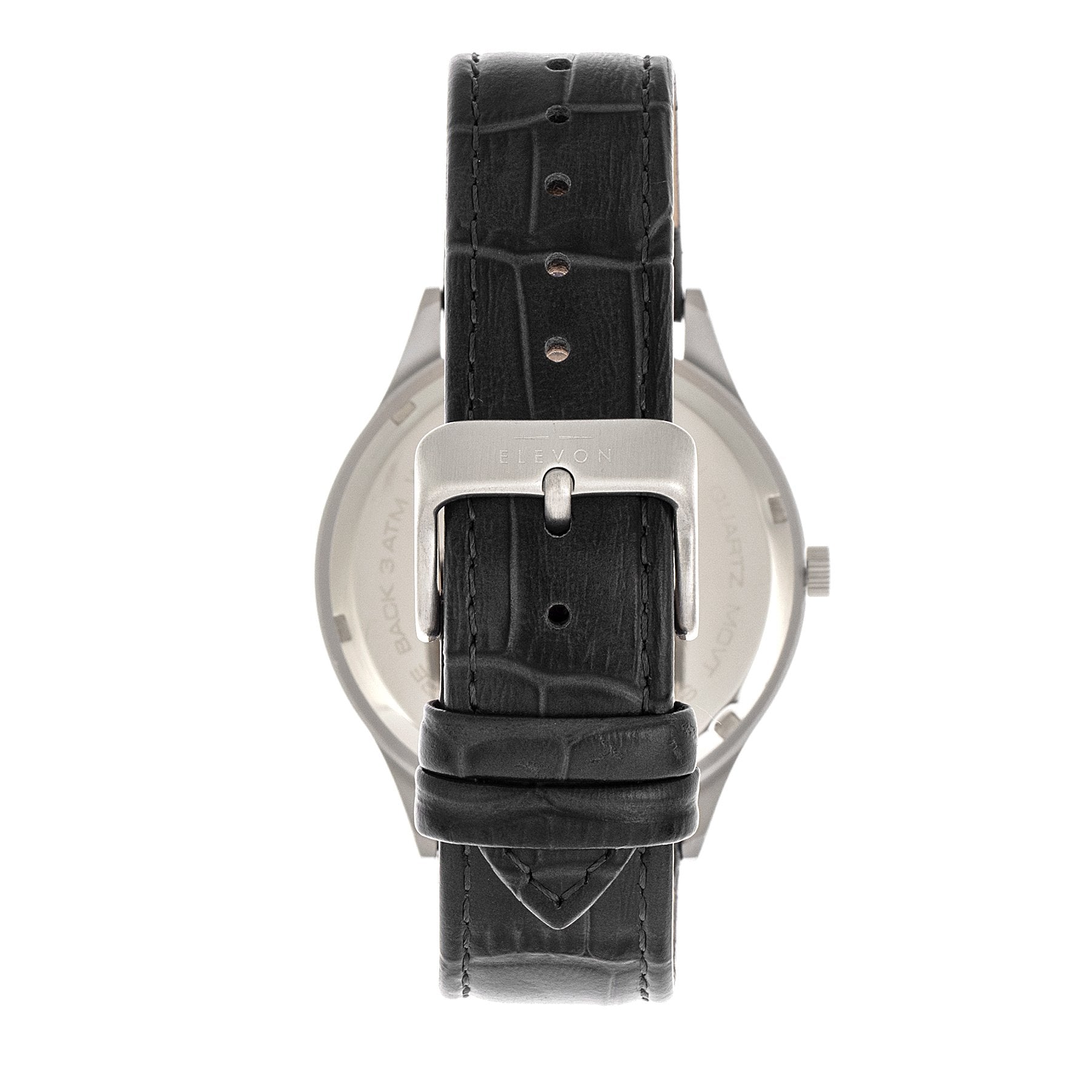 Elevon Concorde Leather-Band Watch w/Date - Silver/Black - ELE115-2
