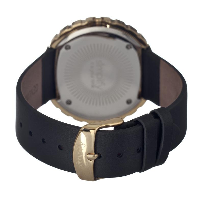 Simplify The 2100 Leather-Band Ladies Watch w/Date - Gold/Black/White - SIM2103