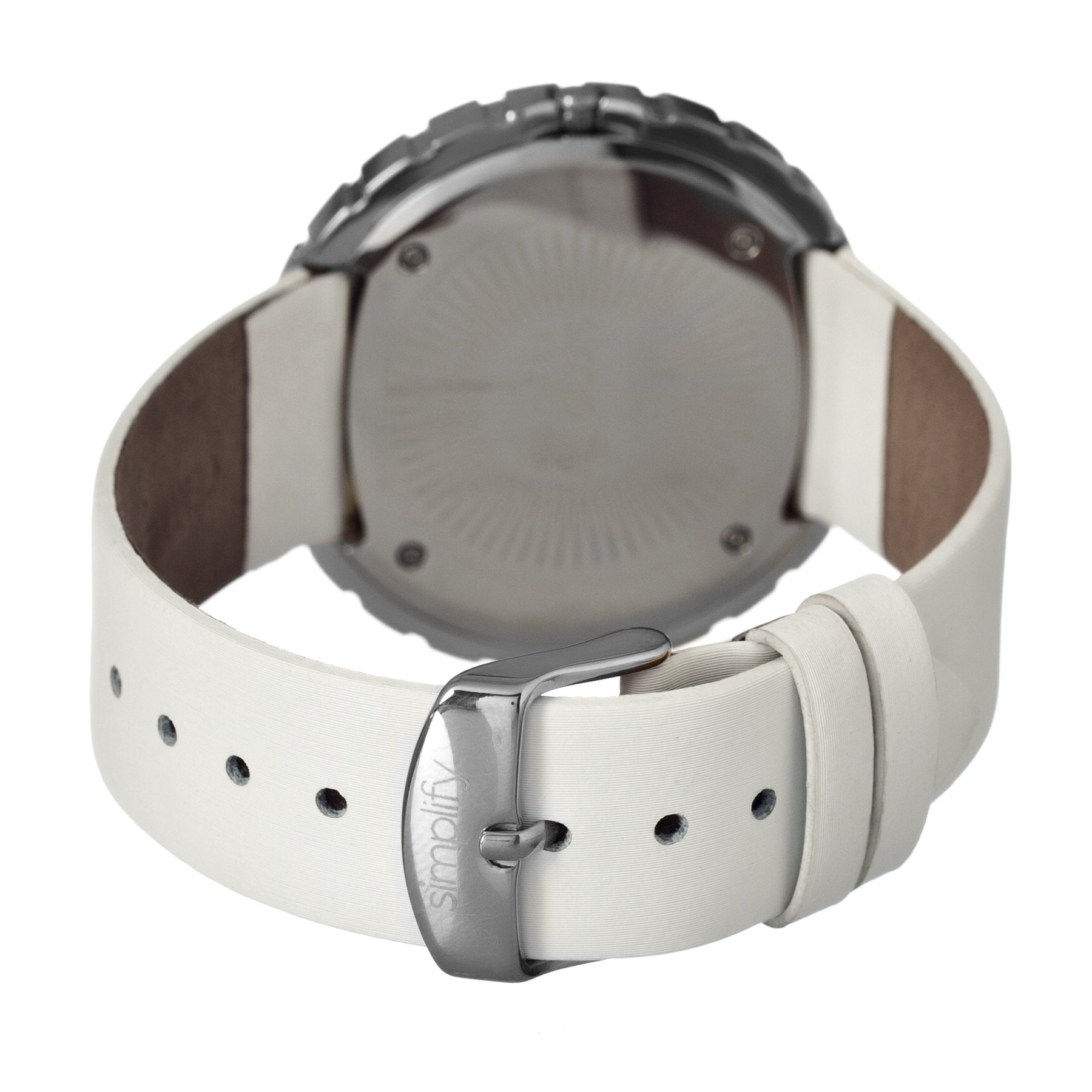 Simplify The 2100 Leather-Band Ladies Watch w/Date - Silver/White - SIM2101