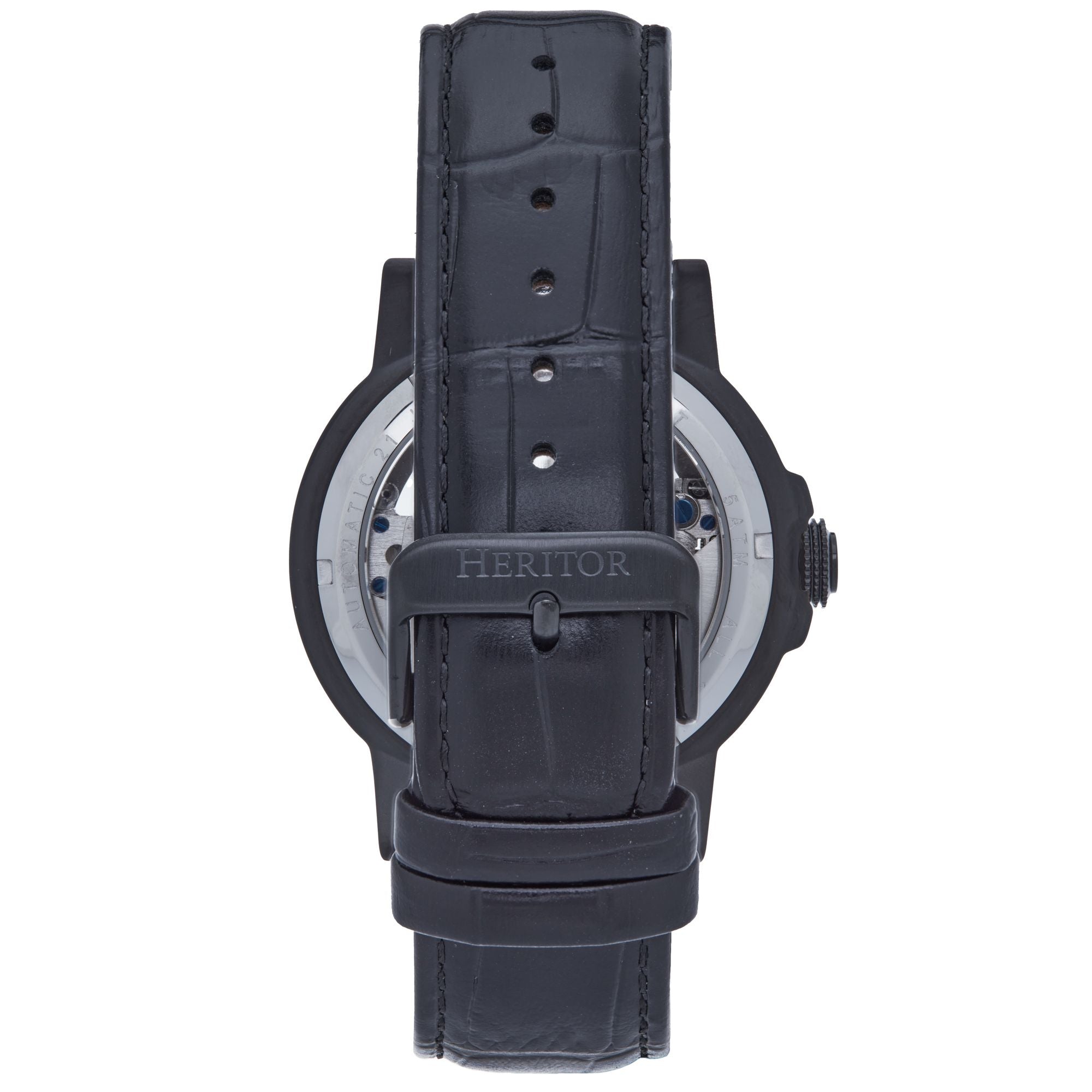 Heritor Automatic Xander Semi-Skeleton Leather-Band Watch - Black - HERHS2405