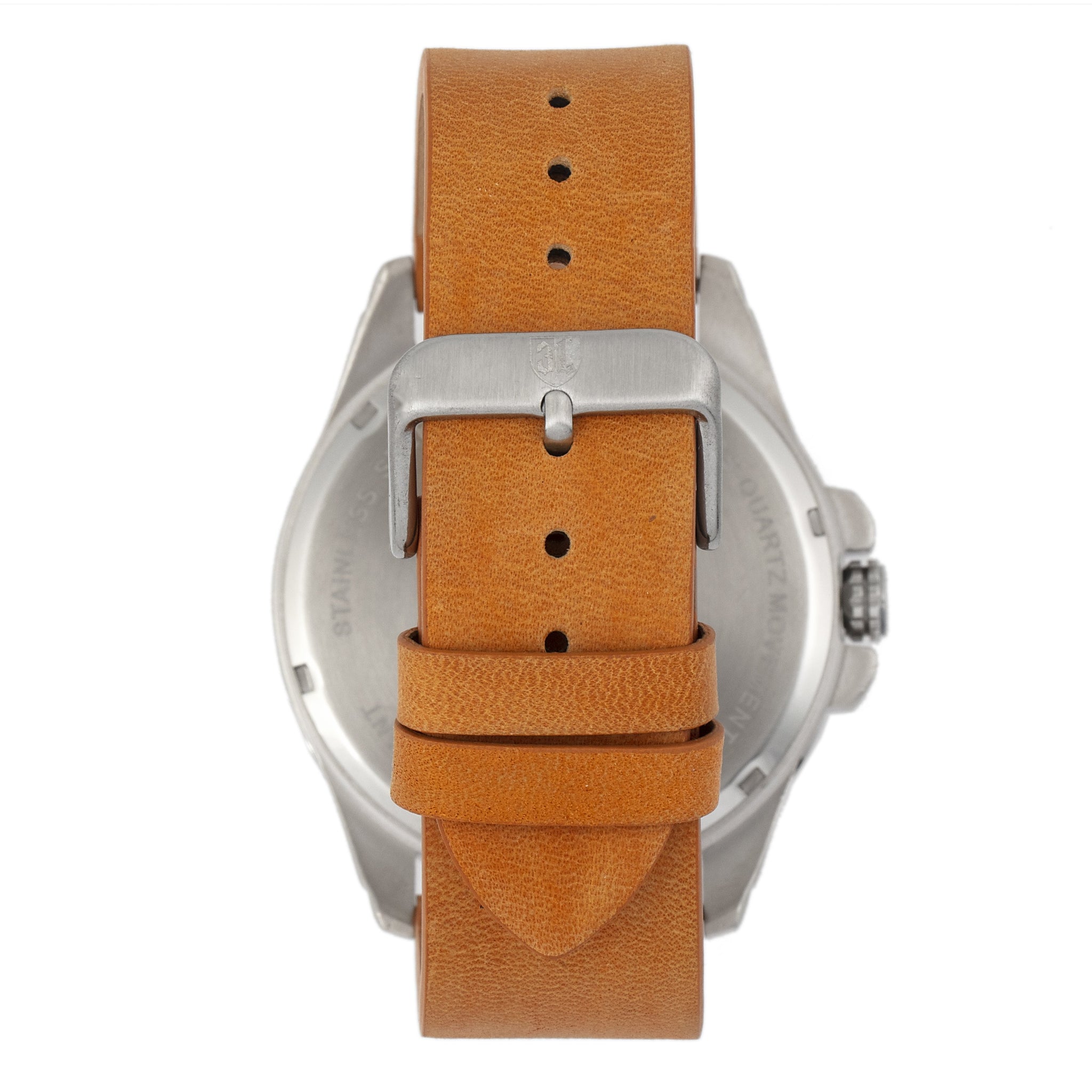 Three Leagues Artillery Leather-Band Watch with Date - Black/Camel/Blue - TLW3L103