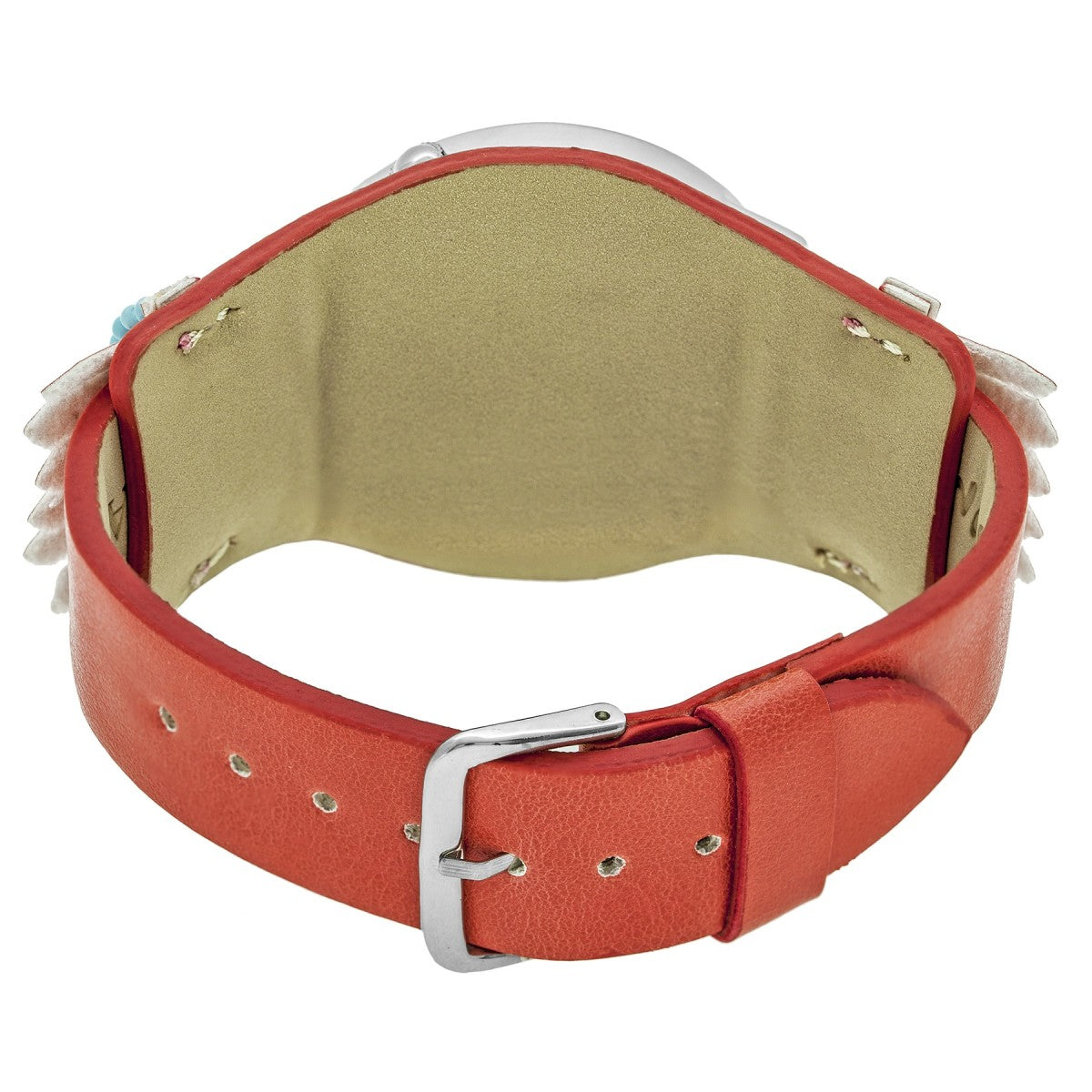 Boum Originaire Marbleizied-Dial Leather-Band Watch w/ Fringed Sheath - Silver/Red - BOUBM4001