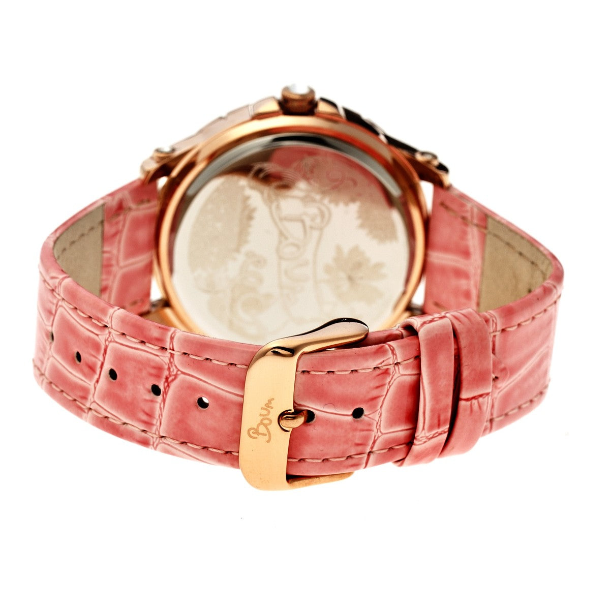 Boum Belle Crystal-Bezel Leather-Band Ladies Watch - Rose Gold/Pink - BOUBM2603