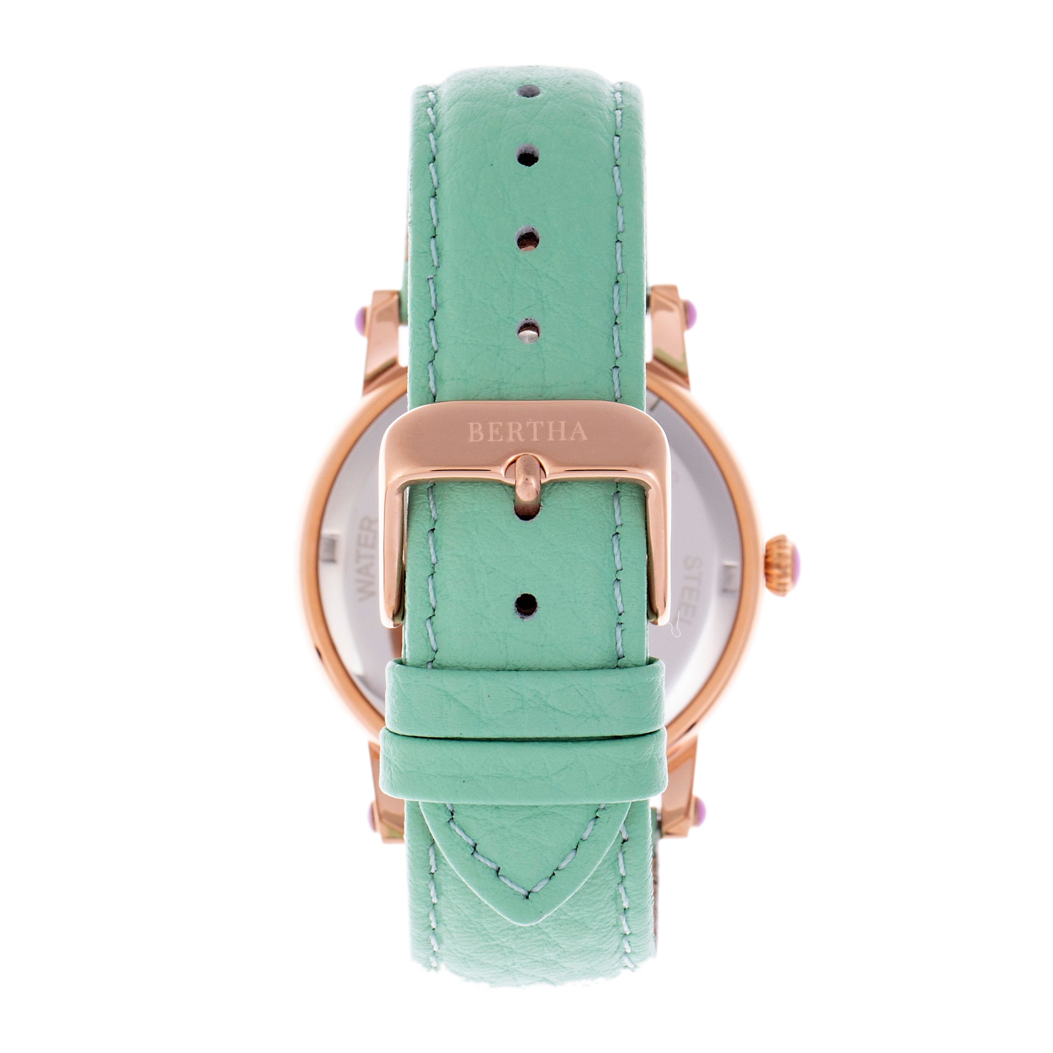 Bertha Betsy MOP Leather-Band Ladies Watch - Rose Gold/Mint - BTHBR5704