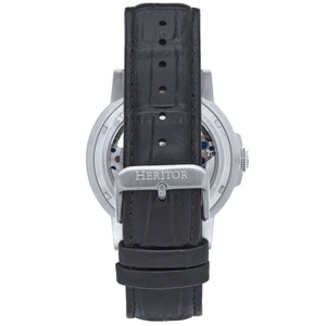 Heritor Automatic Xander Semi-Skeleton Leather-Band Watch - Silver/Black - HERHS2401