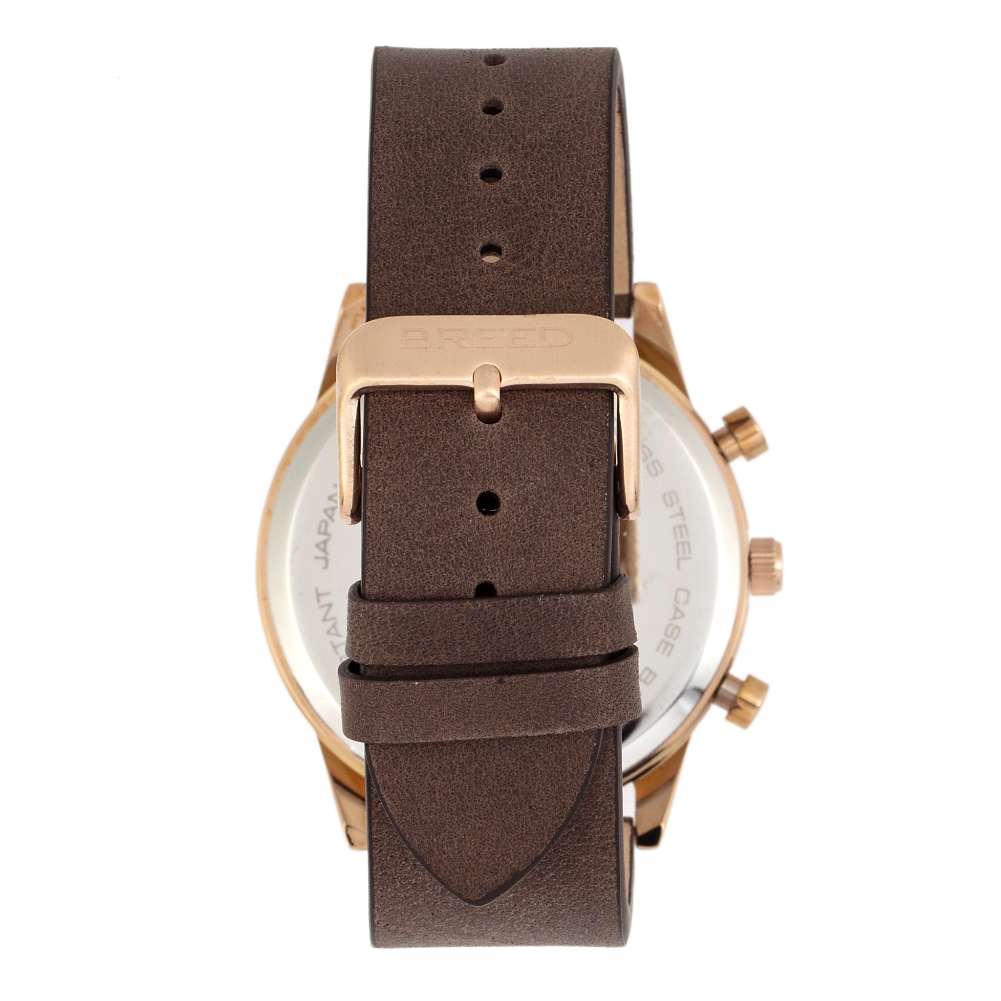 Breed Andreas Leather-Band Watch w/ Date - Rose Gold/Dark Brown - BRD8707