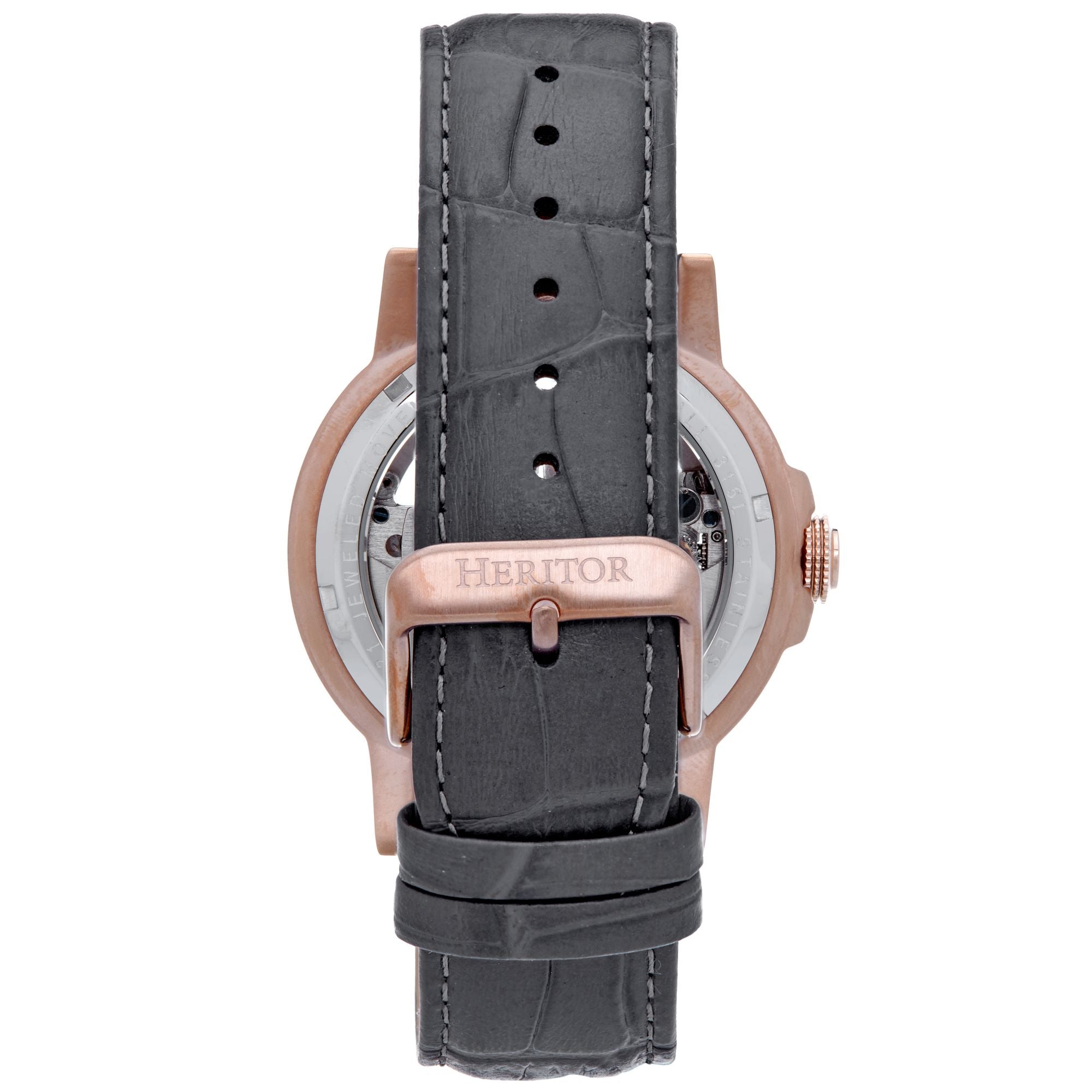 Heritor Automatic Xander Semi-Skeleton Leather-Band Watch - Rose Gold/Gray - HERHS2404