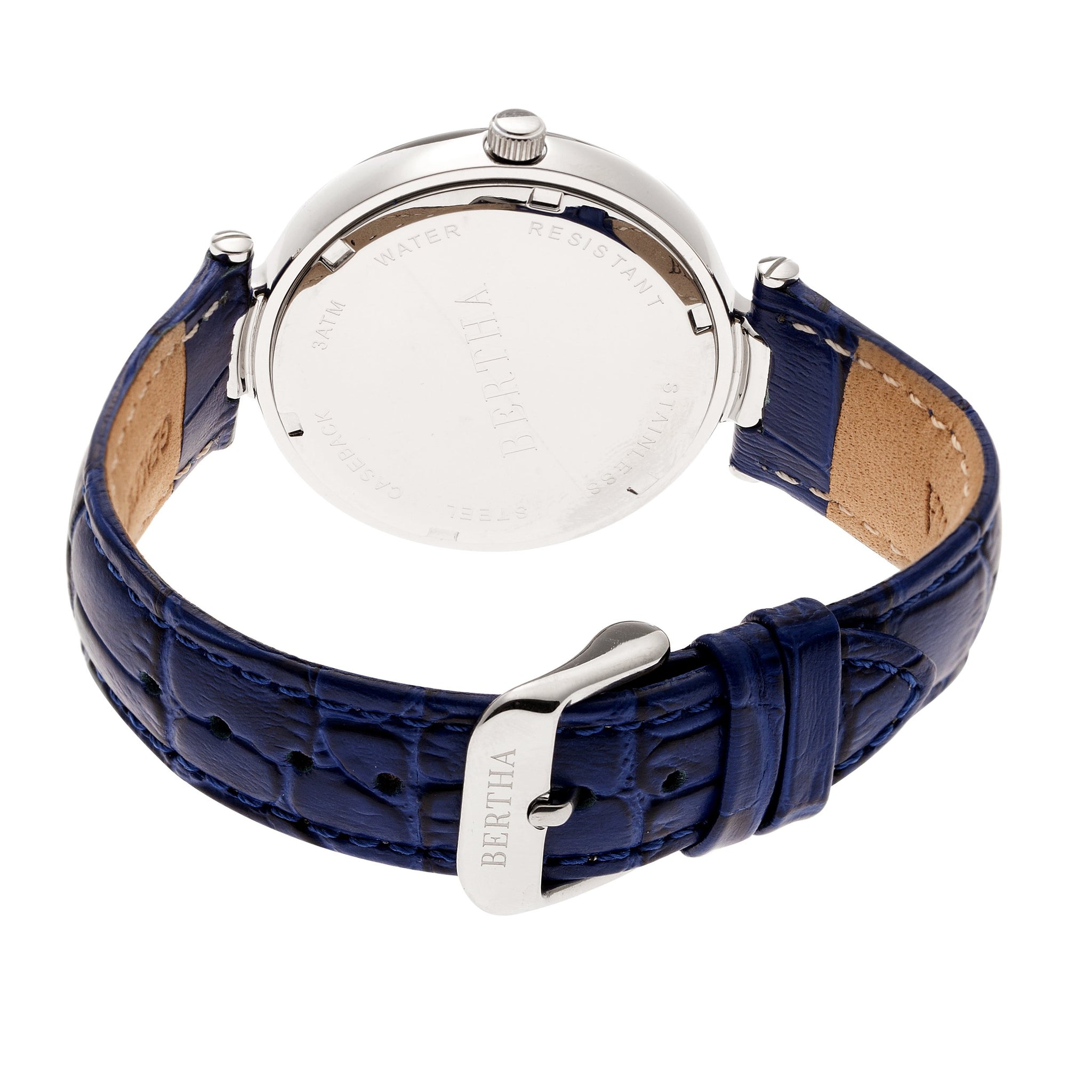 Bertha Elizabeth Unique Bezel Leather-Band Watch - Silver/Blue - BTHBR6604