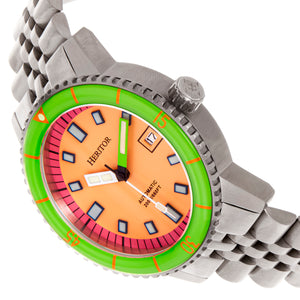 Heritor Automatic Edgard Bracelet Diver's Watch w/Date - Green/Orange - HERHR9107
