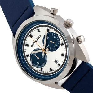 Breed Racer Chronograph Leather-Band Watch w/Date - Silver/Blue - BRD8505