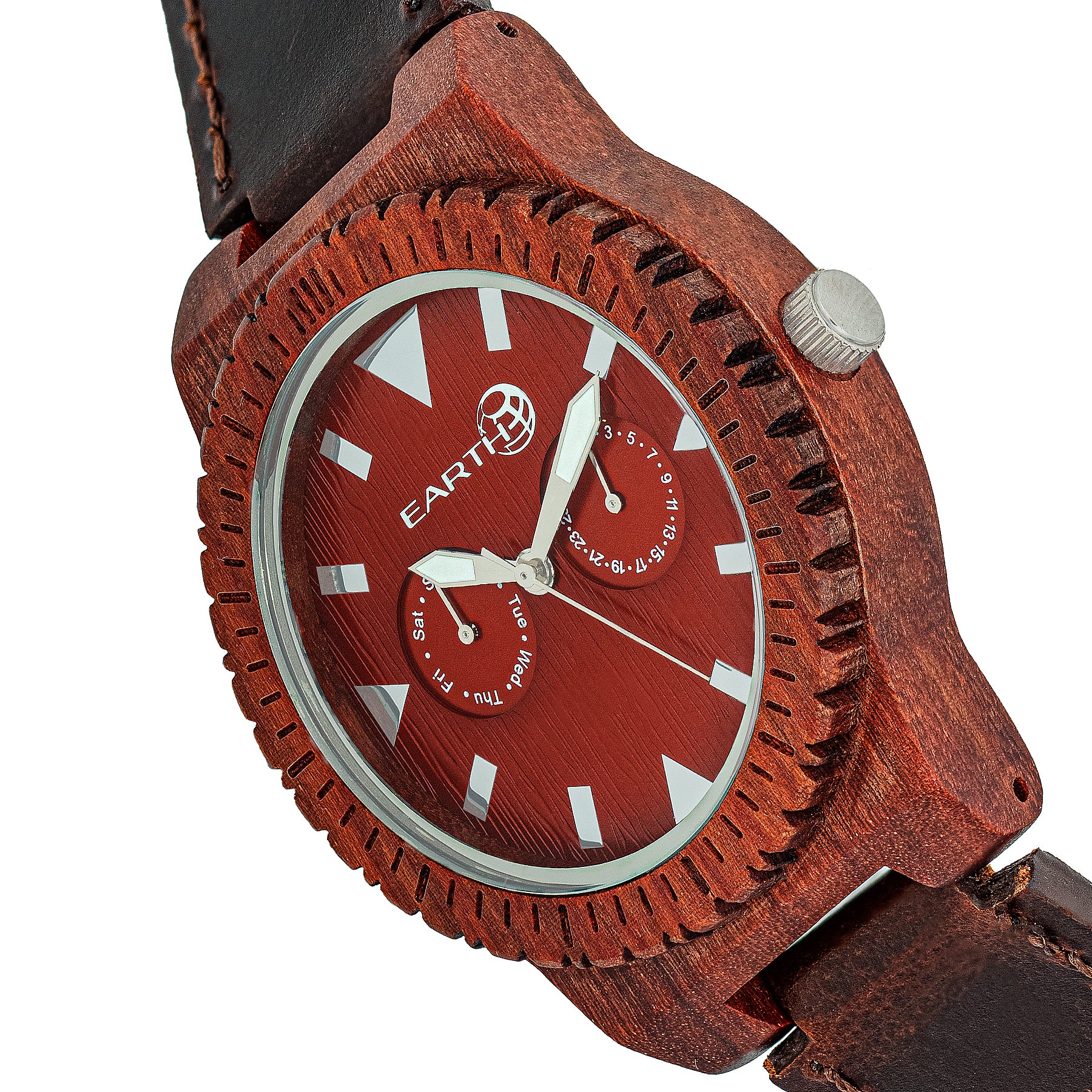 Earth Wood Hyperion Leather-Band Watch w/Day/Date - Red - ETHEW5903