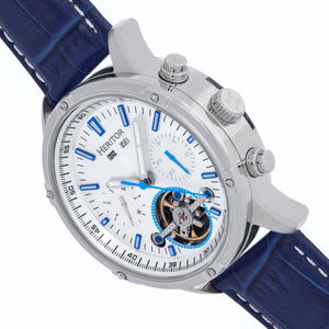 Heritor Automatic Wilhelm Semi-Skeleton Leather-Band Watch w/Day/Date - Blue - HERHS2104