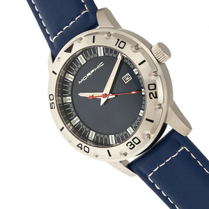 Morphic M71 Series Leather-Band Watch w/Date - Silver/Blue - MPH7102