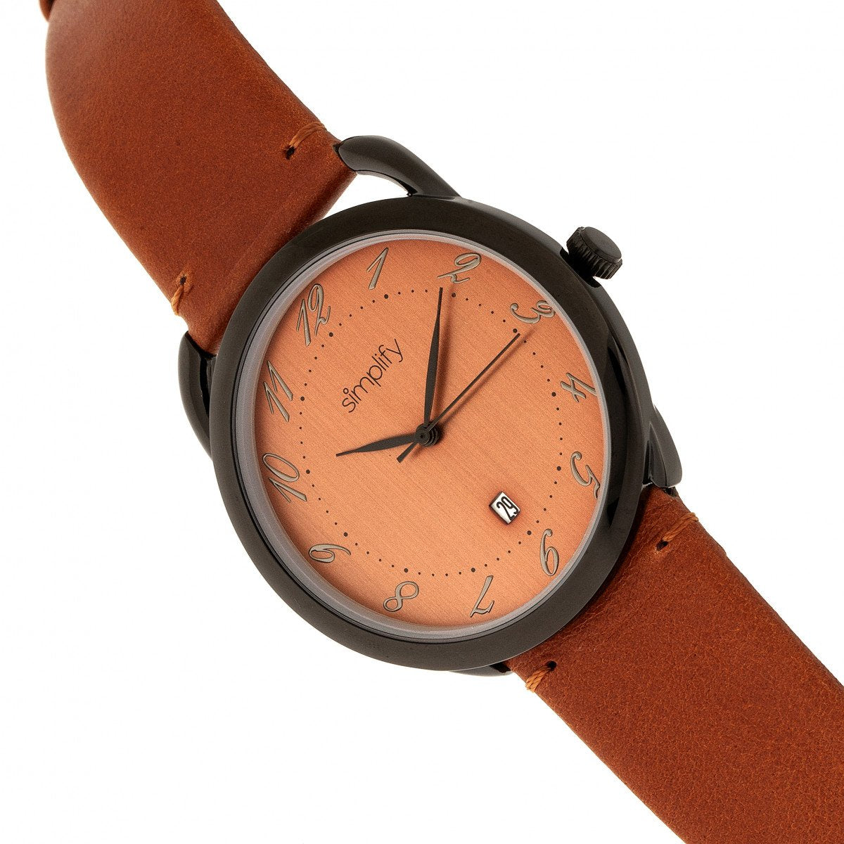 Simplify The 4900 Leather-Band Watch w/Date - Black/Orange - SIM4905