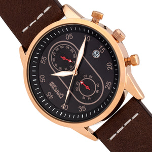 Breed Andreas Leather-Band Watch w/ Date - Rose Gold/Dark Brown - BRD8707