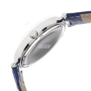 Bertha Elizabeth Unique Bezel Leather-Band Watch - Silver/Blue - BTHBR6604