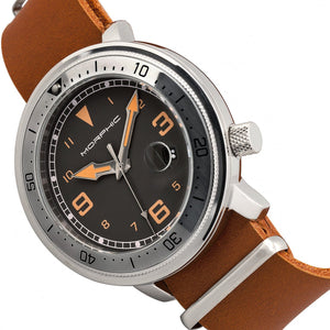 Morphic M74 Series Leather-Band Watch w/Magnified Date Display - Camel/Grey/Brown - MPH7413