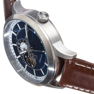 Heritor Automatic Oscar Semi-Skeleton Leather-Band Watch - Blue/Brown - HERHS1005