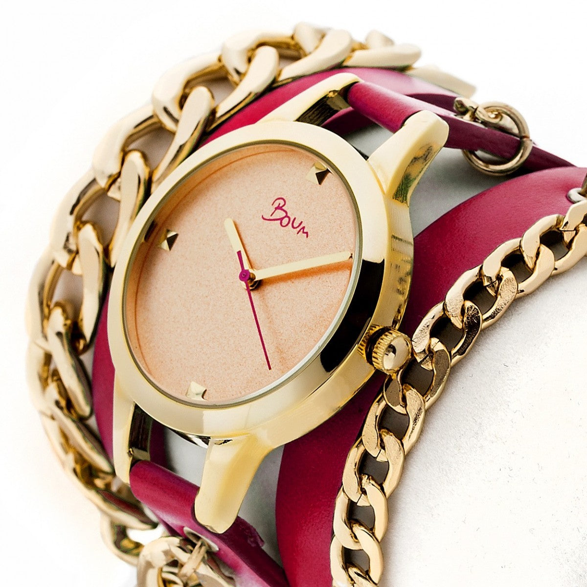 Boum Emballage Bracelet Multi-Wrap Leather-Band Watch - Gold/Pink - BOUBM3801
