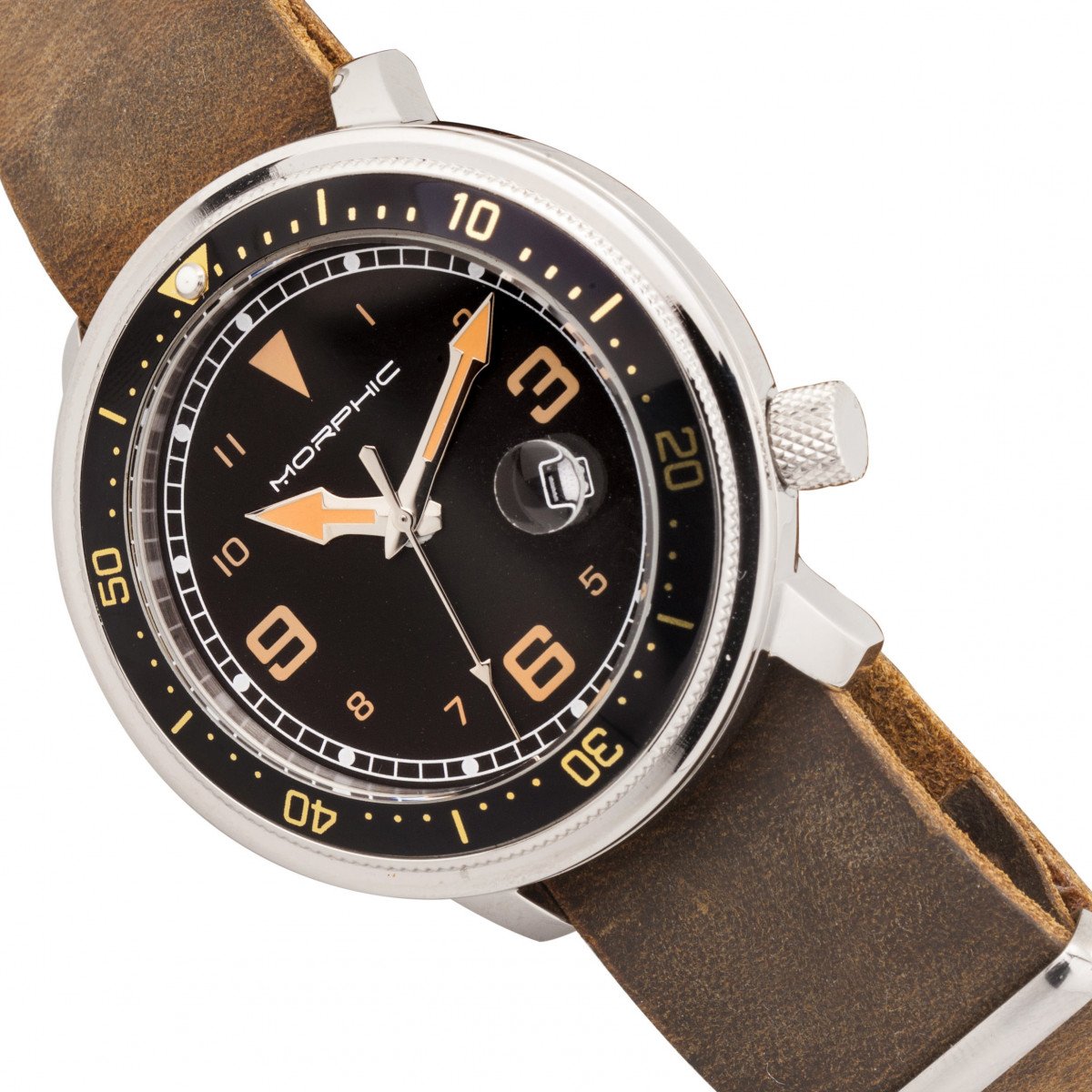 Morphic M74 Series Leather-Band Watch w/Magnified Date Display - Brown/Black & Gold/Black - MPH7411