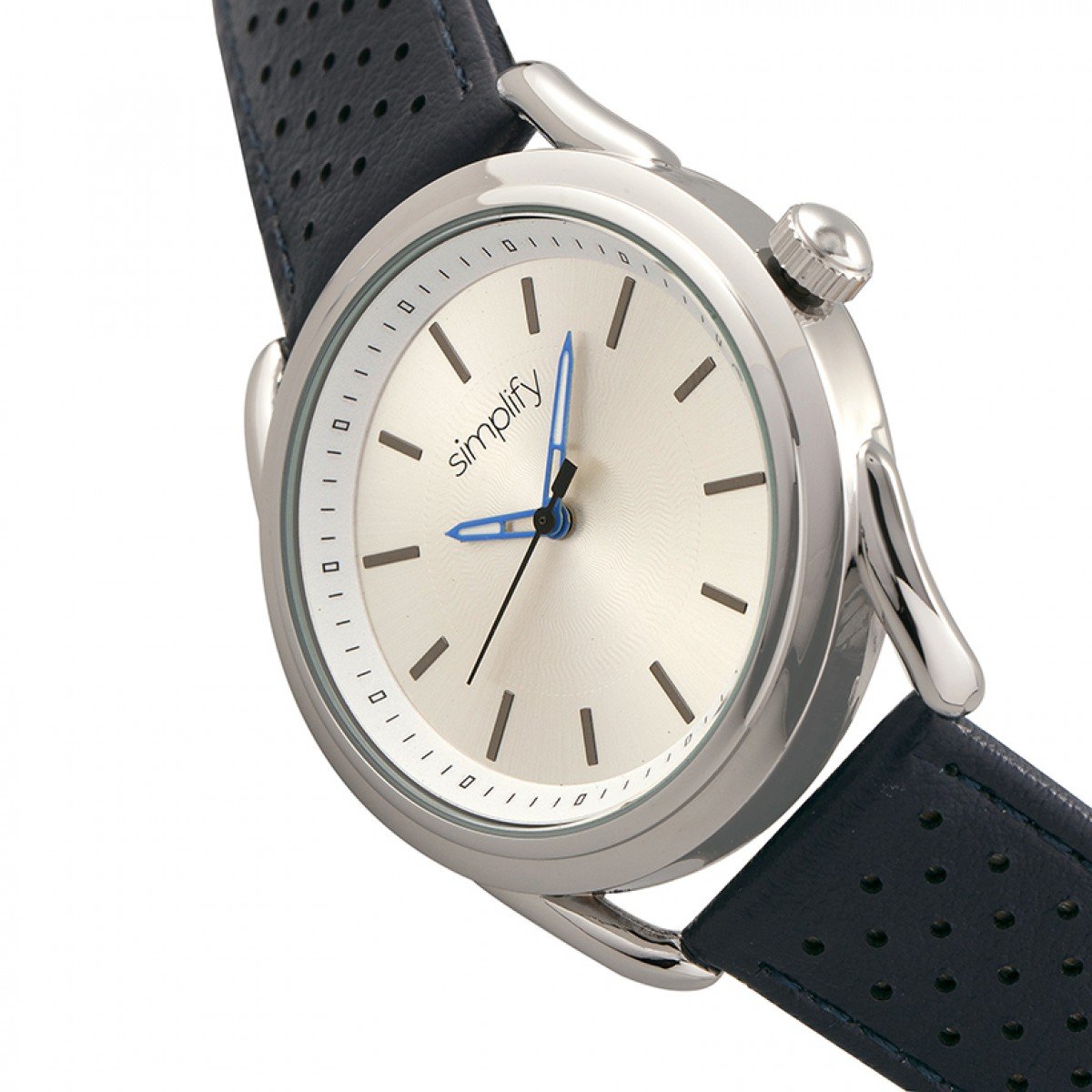 Simplify The 5900 Leather-Band Watch - Silver/Blue - SIM5901