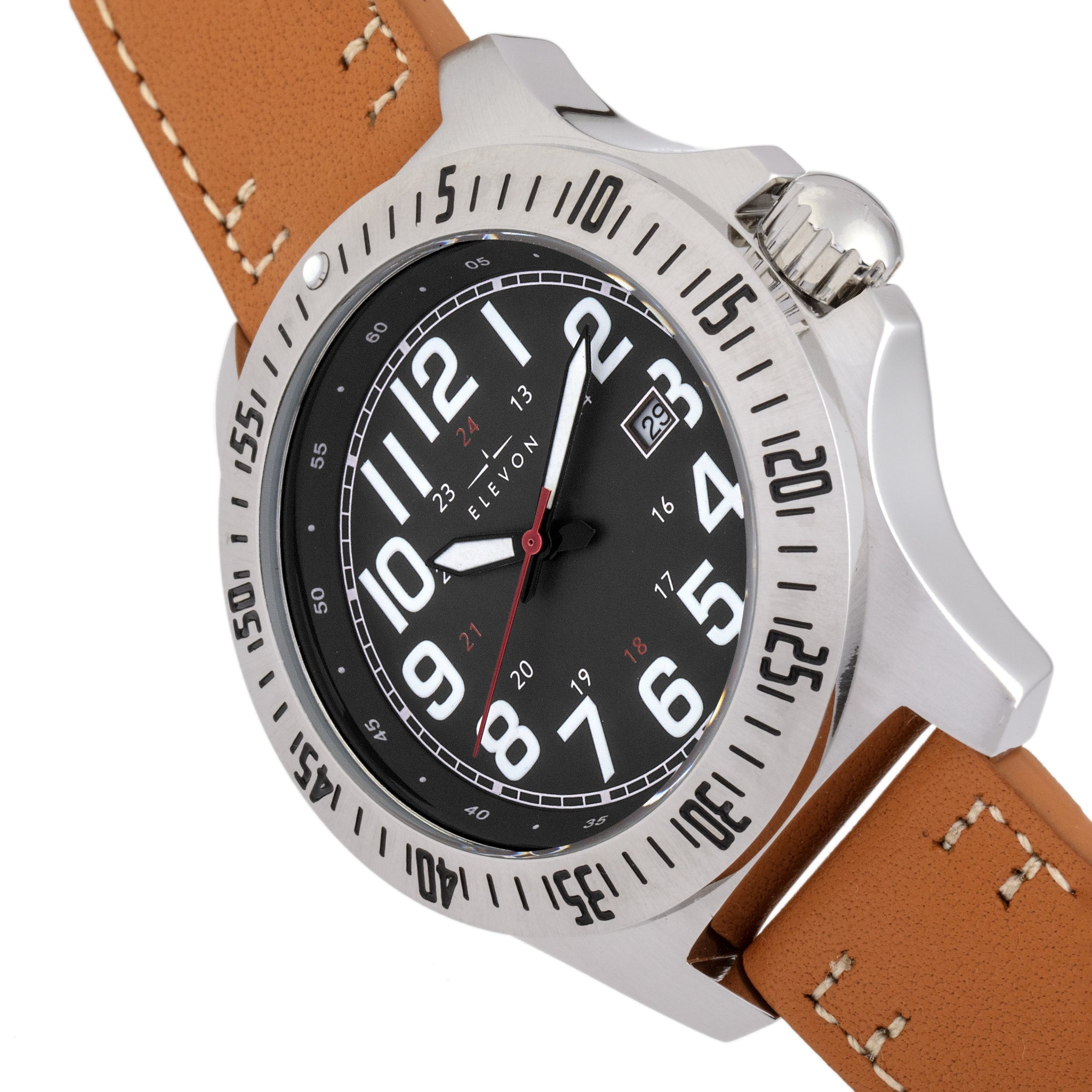 Elevon Aviator Leather-Band Watch w/Date - Camel/Black - ELE120-15