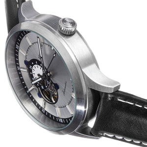 Heritor Automatic Oscar Semi-Skeleton Leather-Band Watch - Silver/Black - HERHS1002