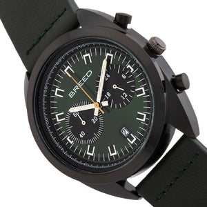 Breed Racer Chronograph Leather-Band Watch w/Date - Black/Green - BRD8506