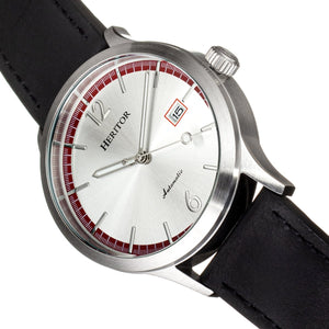 Heritor Automatic Becker Leather-Band Watch w/Date - Silver/Red - HERHR9602