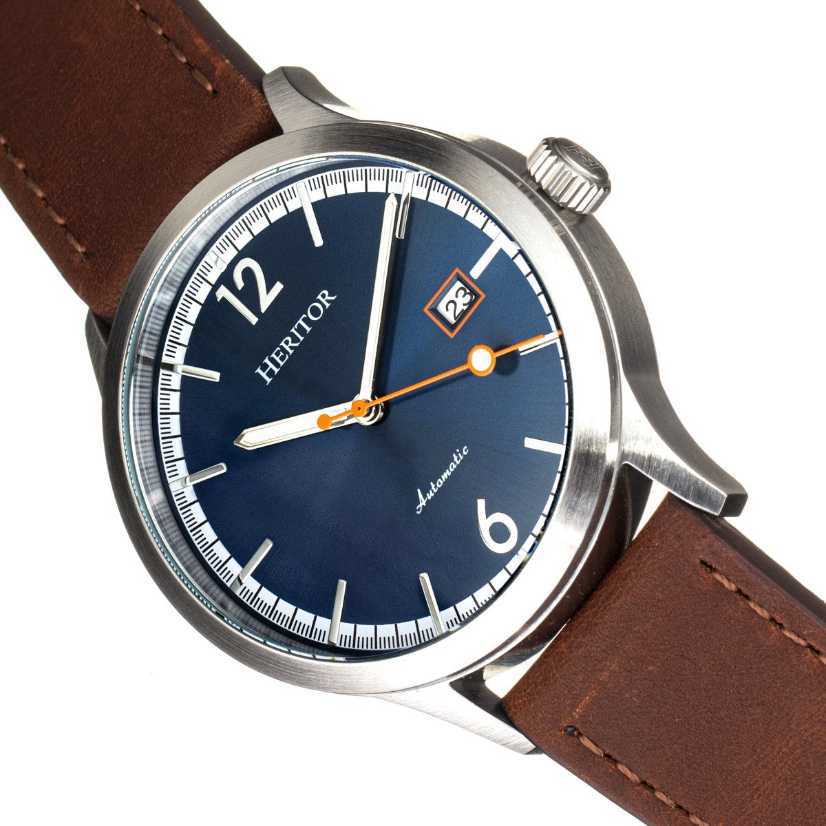 Heritor Automatic Becker Leather-Band Watch w/Date - Silver/Navy - HERHR9605