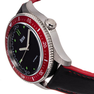 Reign Elijah Automatic Rubber Inlaid Leather-Band Watch W/Date - Black/Red - REIRN6504