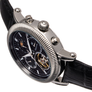 Heritor Automatic Barnsley Semi-Skeleton Leather-Band Watch - Silver/Black - HERHS1802