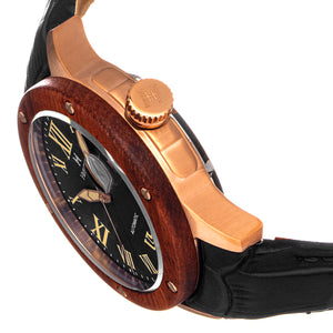 Heritor Automatic Everest Wooden Bezel Leather Band Watch /Date  - Rose Gold/Black - HERHS1605