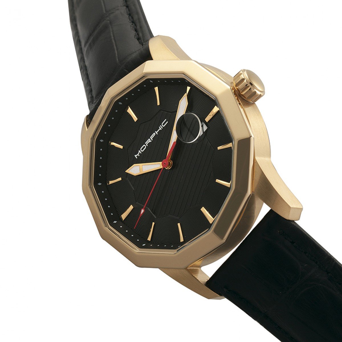 Morphic M56 Series Leather-Band Watch w/Date - Gold/Black - MPH5603
