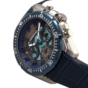 Morphic M66 Series Skeleton Dial Leather-Band Watch w/ Day/Date - Silver/Blue - MPH6603