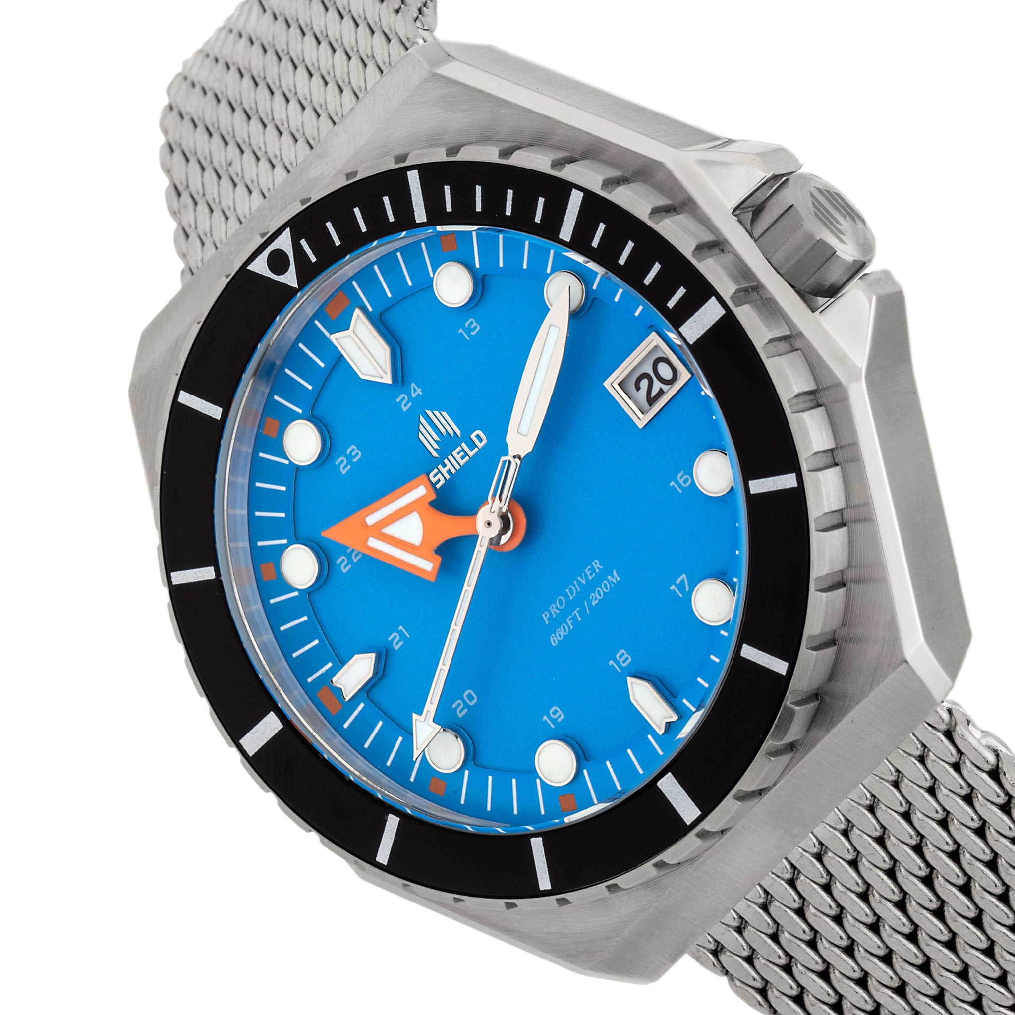 Shield Marius Bracelet Men's Diver Watch w/Date - Silver/Blue - SLDSH103-4