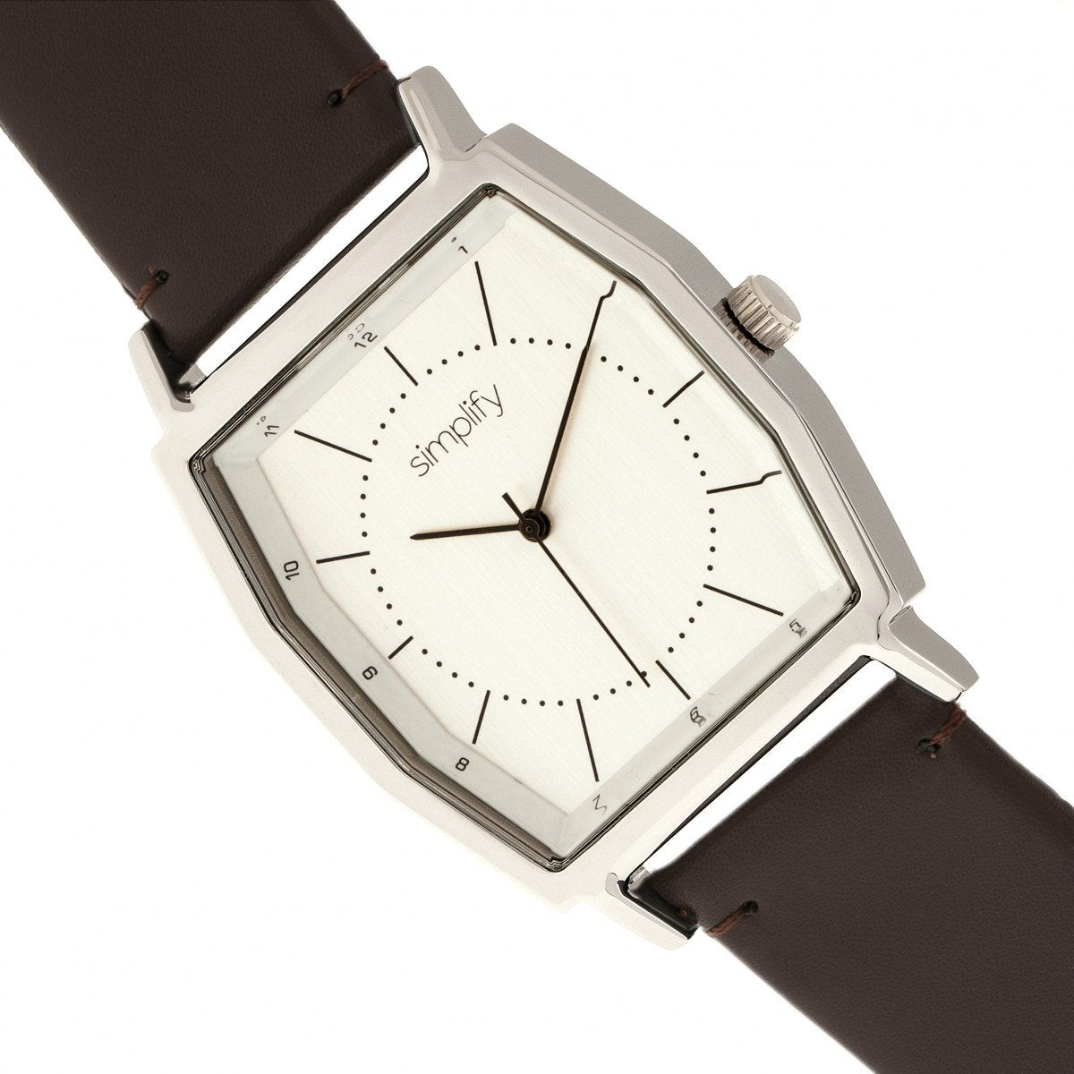 Simplify The 5400 Leather-Band Watch - Silver/Dark Brown  - SIM5402