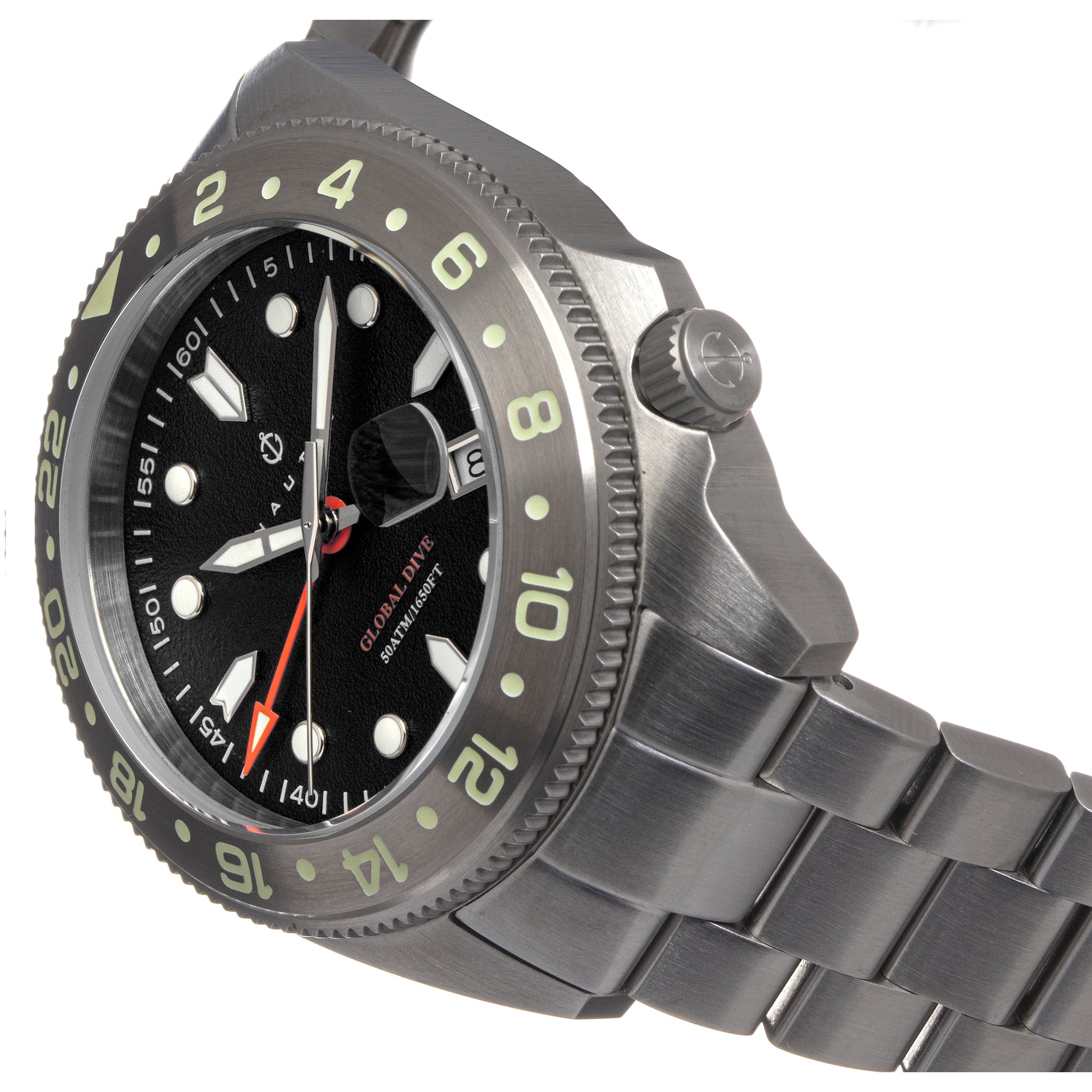 Nautis Global Dive Bracelet Watch w/Date - Black - 18093G-C
