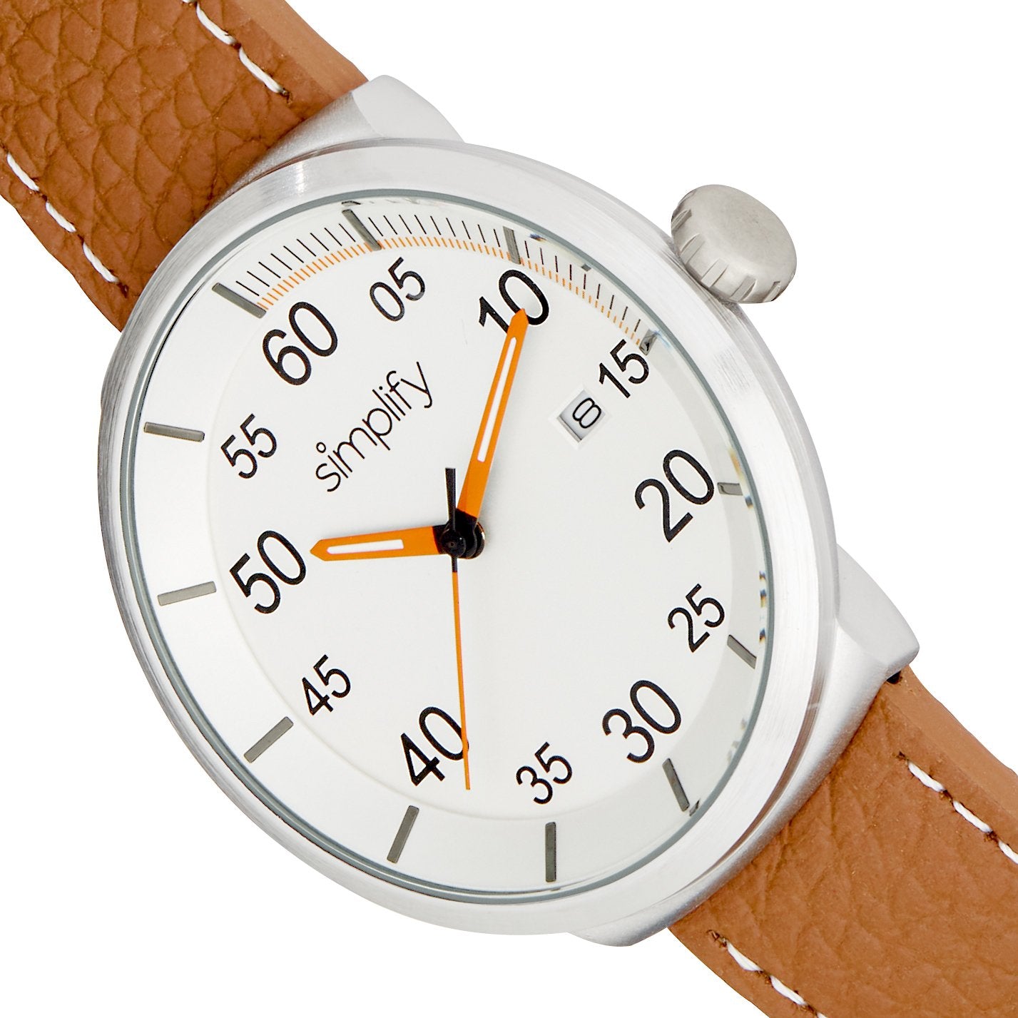 Simplify The 7100 Leather-Band Watch w/Date - Brown/Silver - SIM7102