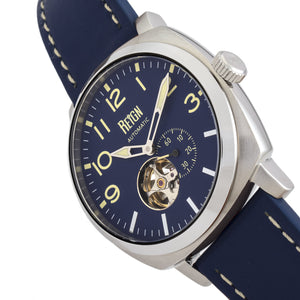 Reign Napoleon Automatic Semi-Skeleton Leather-Band Watch - Silver/Blue - REIRN5802