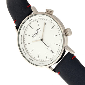 Simplify The 3300 Leather-Band Watch - Navy/White - SIM3302