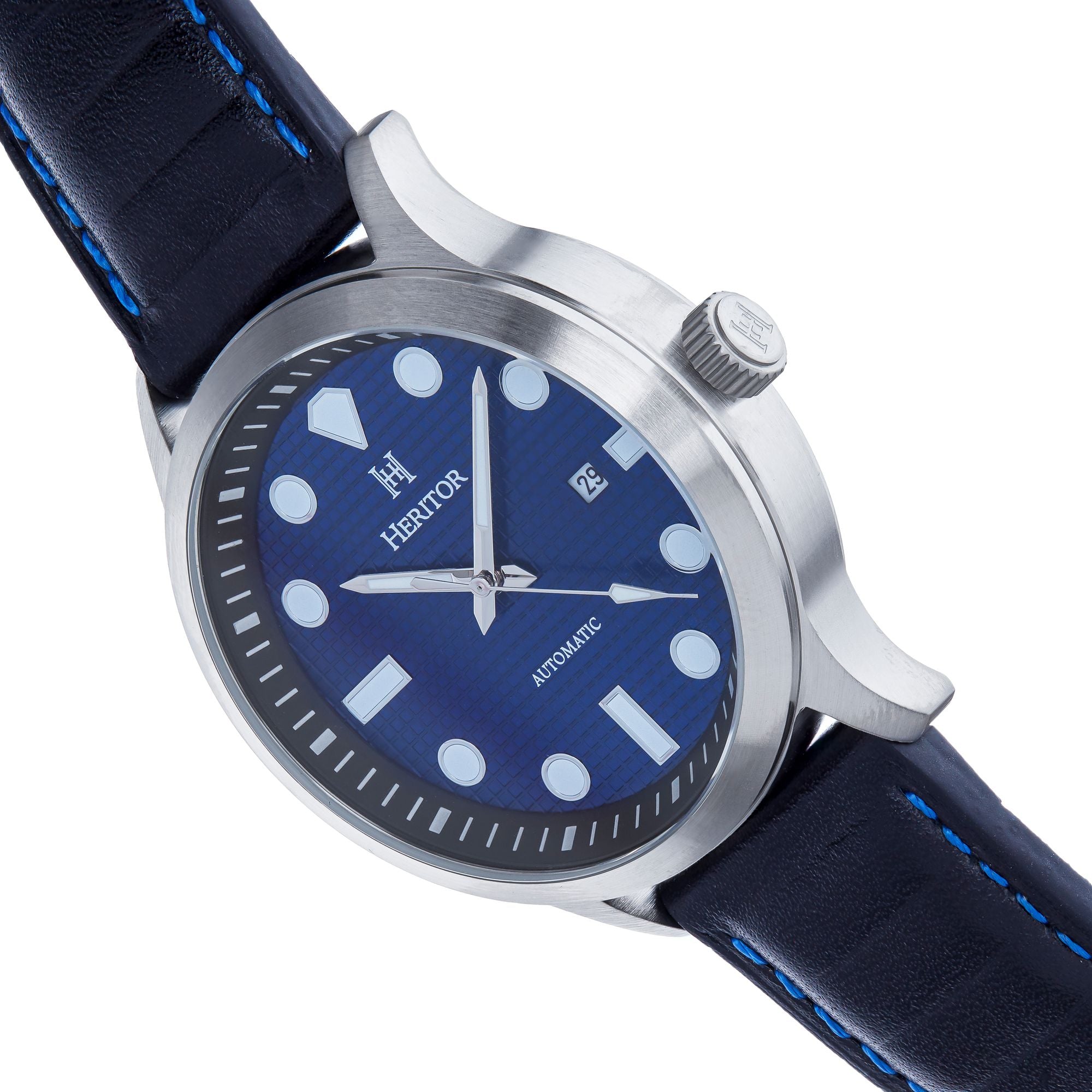 Heritor Automatic Bradford Leather-Band Watch w/Date - Blue & Black - HERHS1109