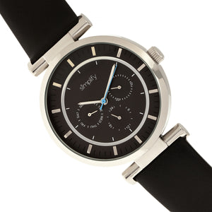 Simplify The 4800 Leather-Band Watch w/Day/Date - Black/Silver - SIM4804