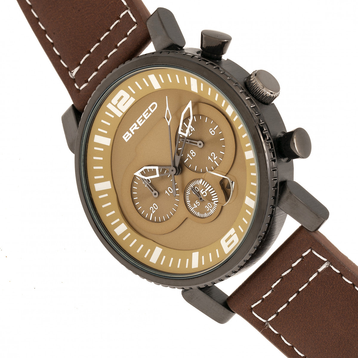 Breed Ryker Chronograph Leather-Band Watch w/Date - Brown/Camel - BRD8205