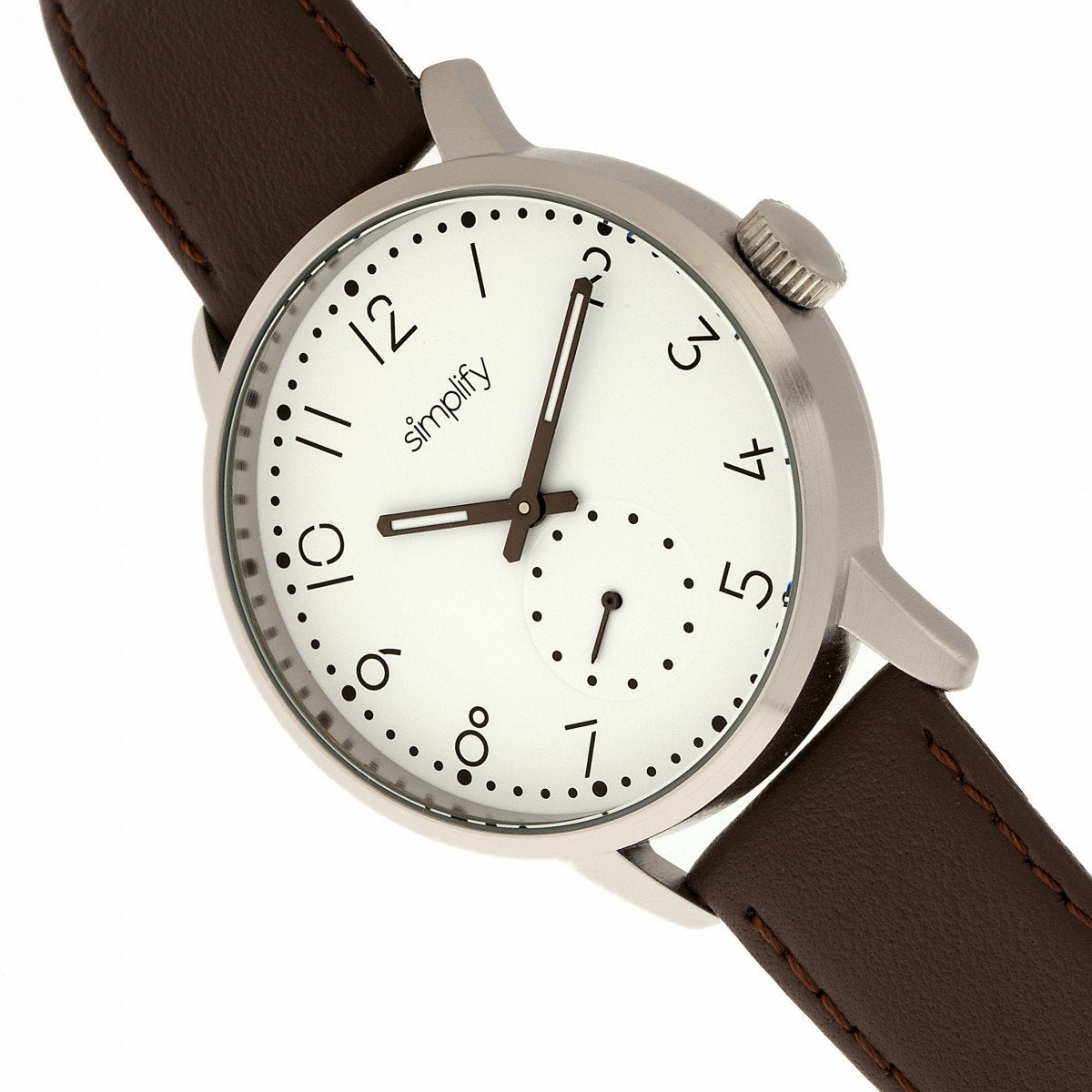Simplify The 3400 Leather-Band Watch - Silver/Dark Brown - SIM3401