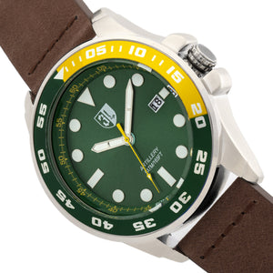 Three Leagues Artillery Leather-Band Watch with Date - Green/Brown/Green - TLW3L106