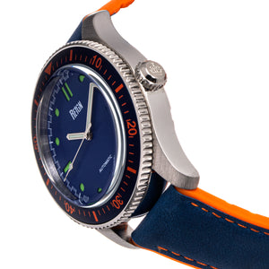 Reign Elijah Automatic Rubber Inlaid Leather-Band Watch W/Date - Blue/Orange  - REIRN6503