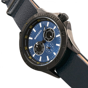 Breed Dixon Leather-Band Watch w/Day/Date - Blue - BRD7306