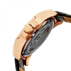 Heritor Automatic Armstrong Skeleton Leather-Band Watch - Rose Gold/Black - HERHR3406